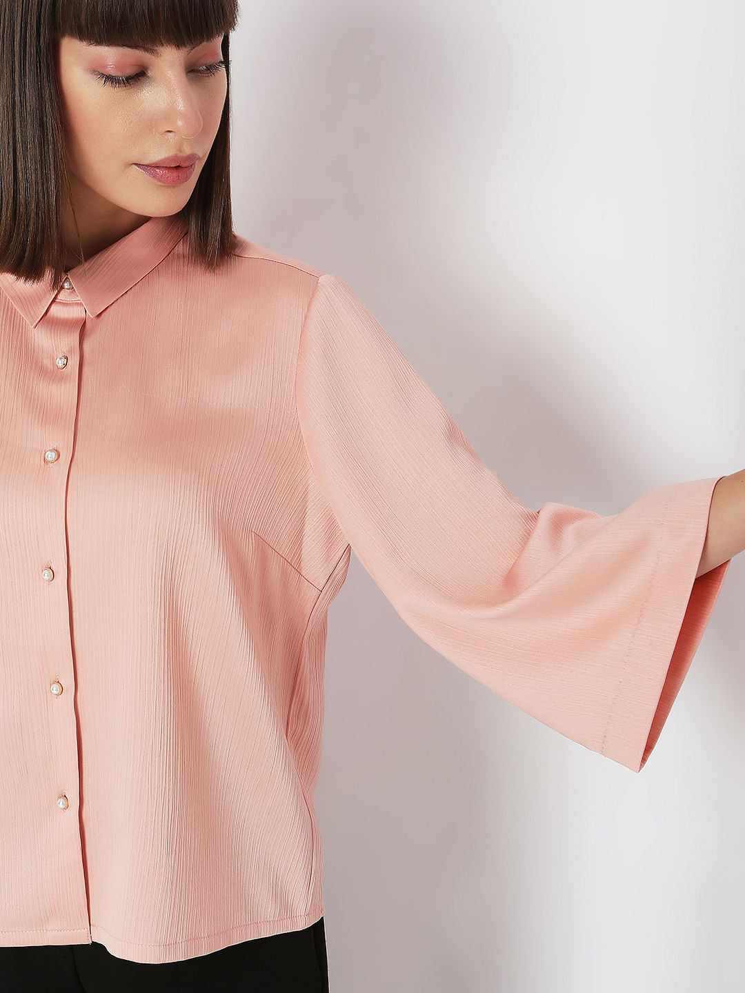 Dull Pink Flared Sleeves Shirt