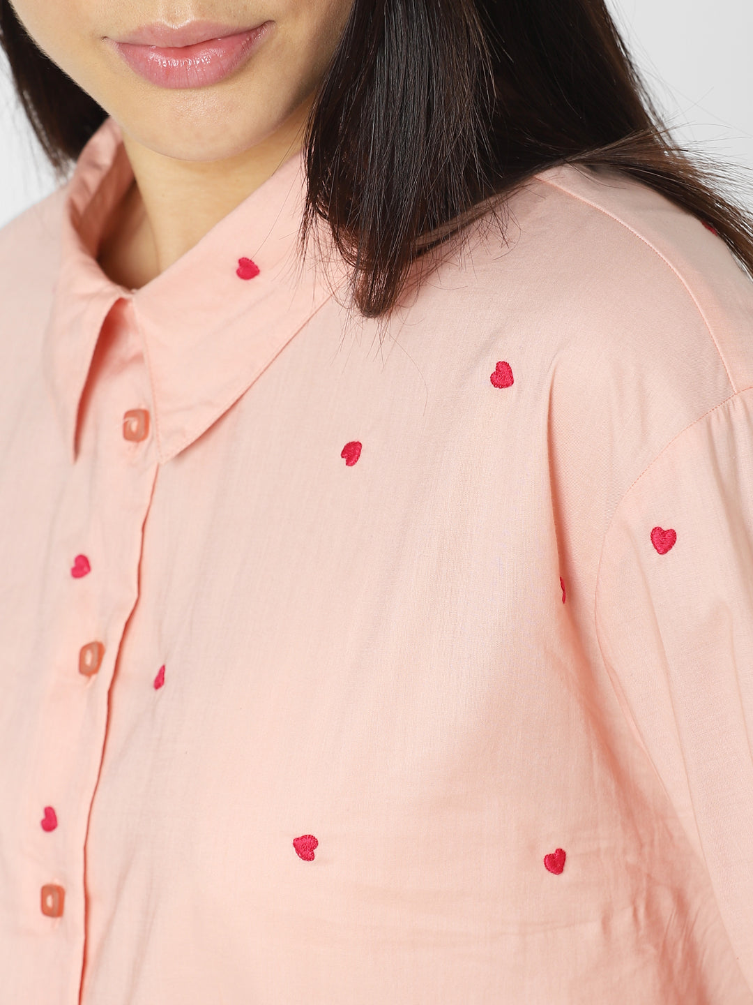 Pink Heart Embroidered Shirt