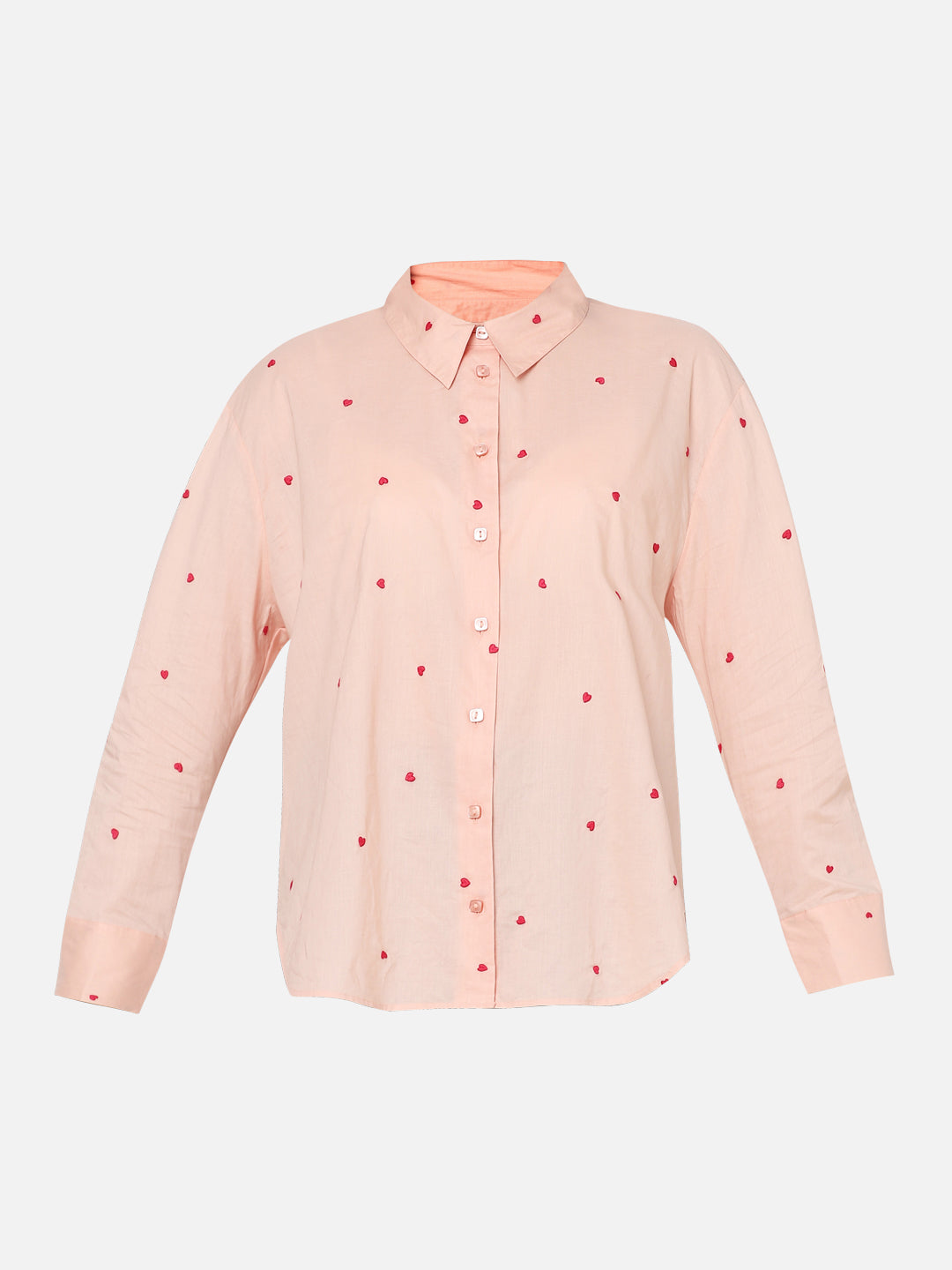 Pink Heart Embroidered Shirt