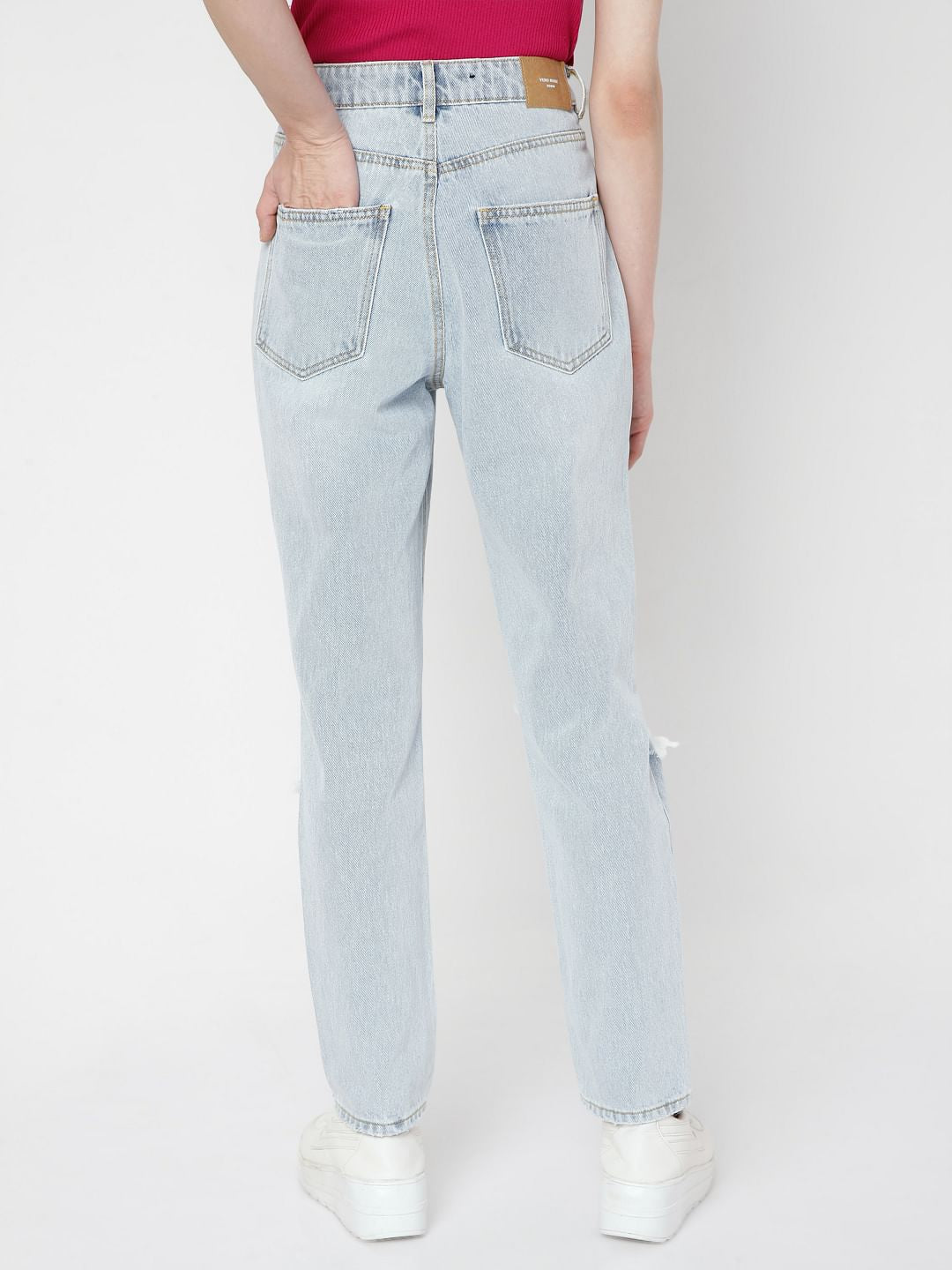 Blue High Rise Ripped Mom Jeans