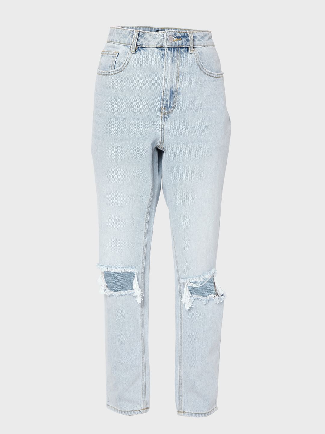 Blue High Rise Ripped Mom Jeans