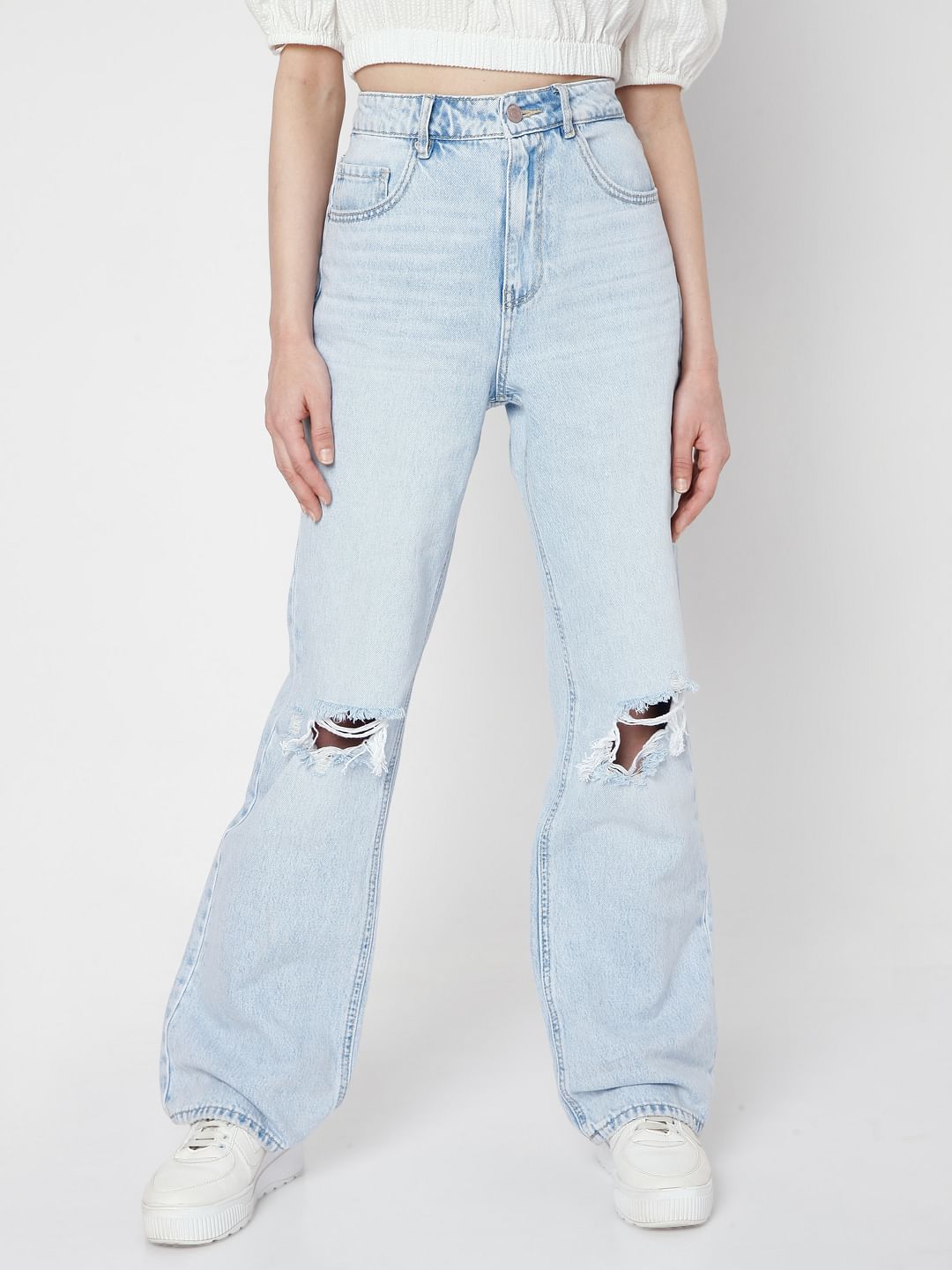 Light Blue Ripped Loose Fit Jeans