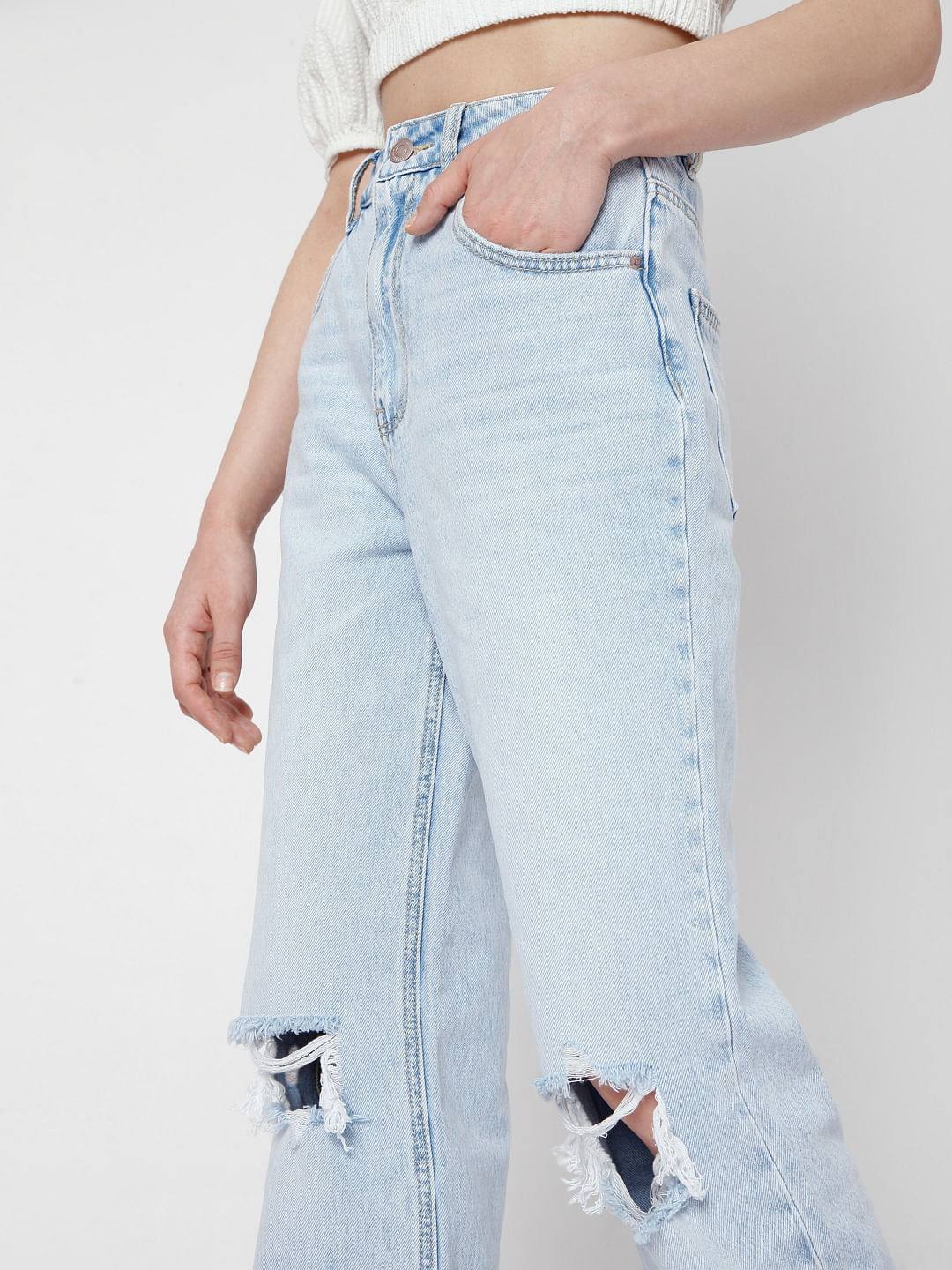 Light Blue Ripped Loose Fit Jeans