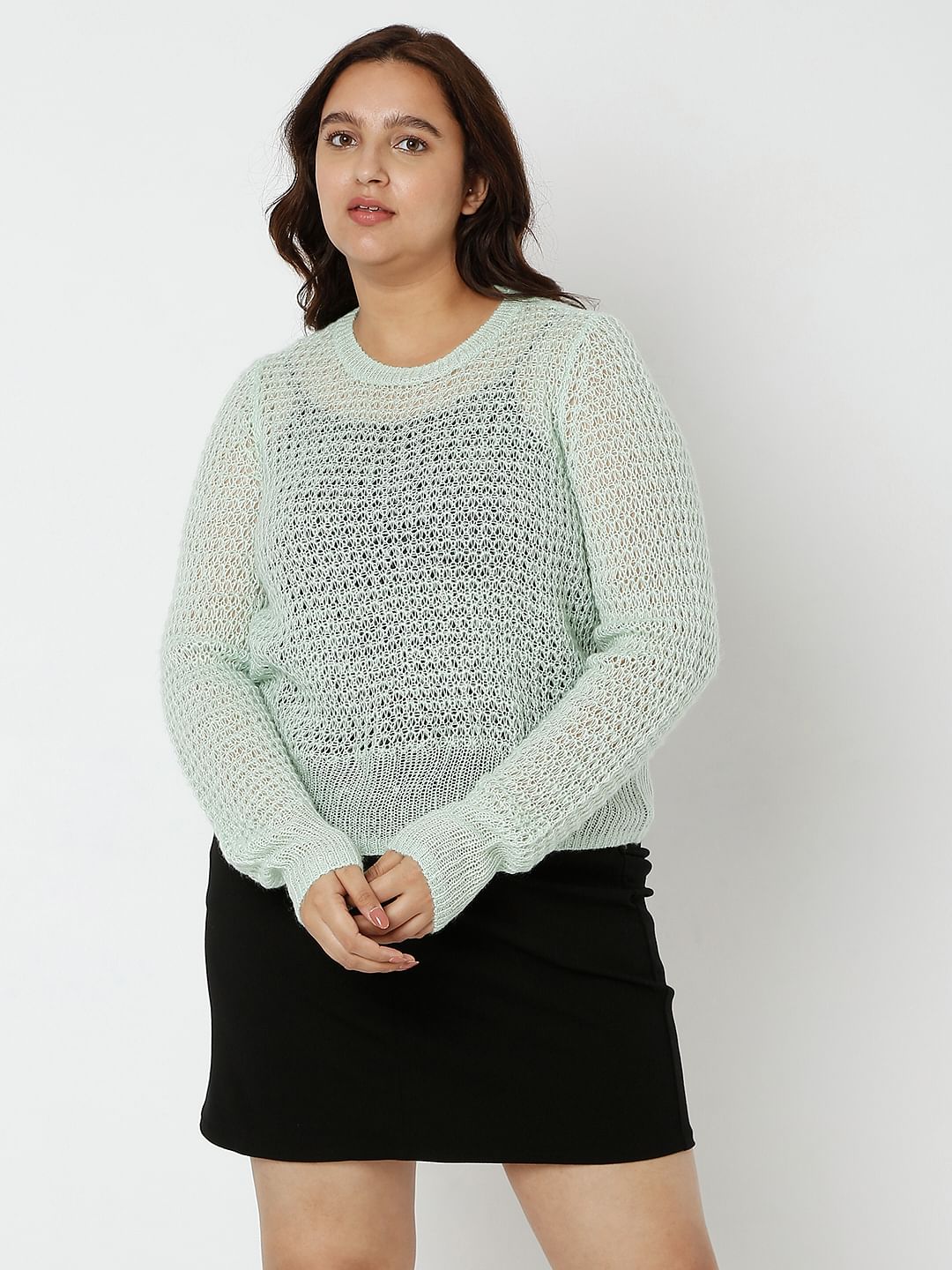 Curve Green Flat Knit Top