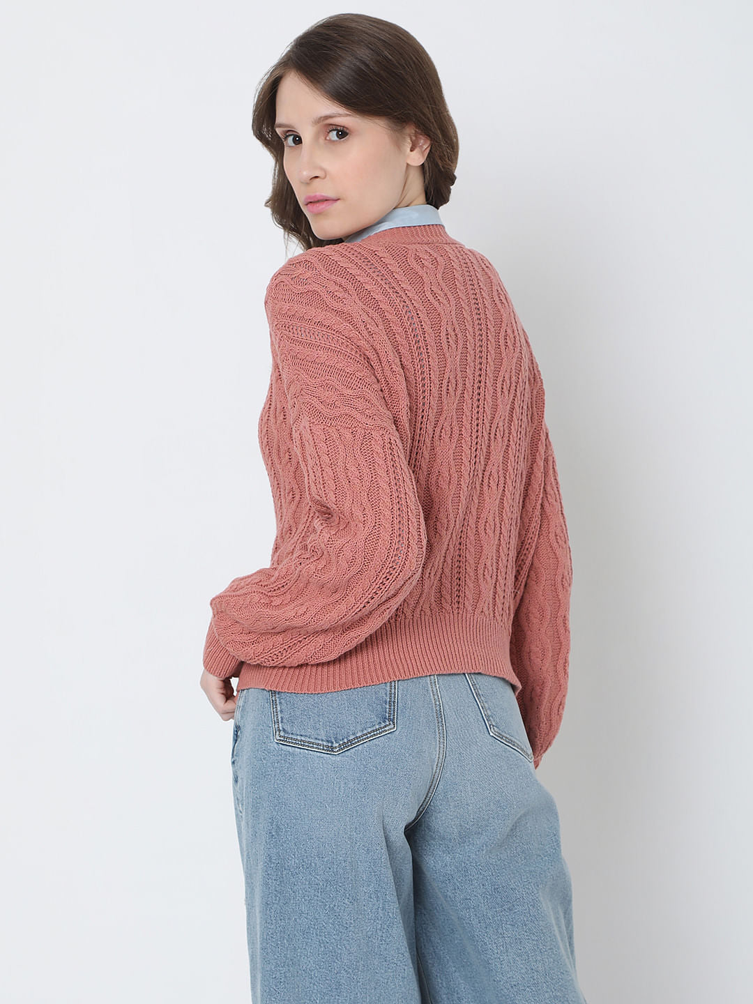 Pink Cable Knit Cardigan