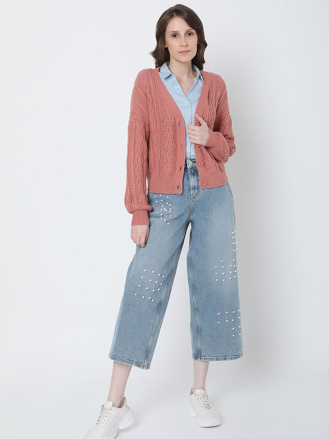 Pink Cable Knit Cardigan