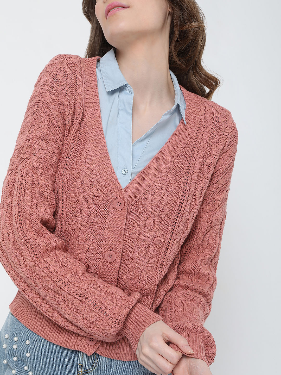 Pink Cable Knit Cardigan