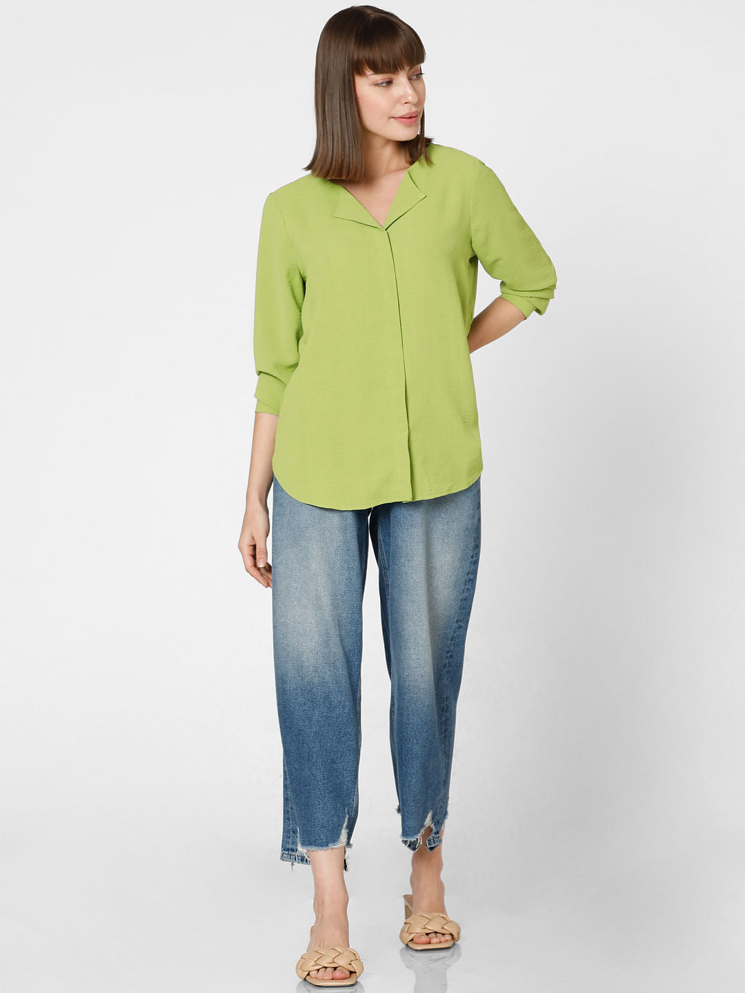Green Folded Collar Top