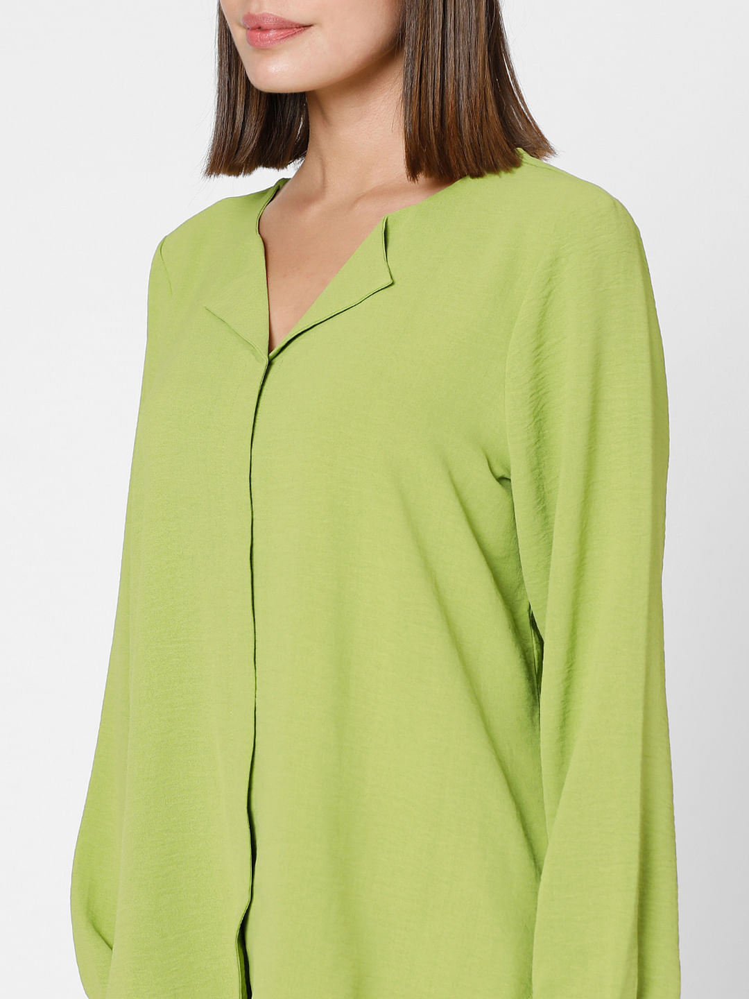 Green Folded Collar Top