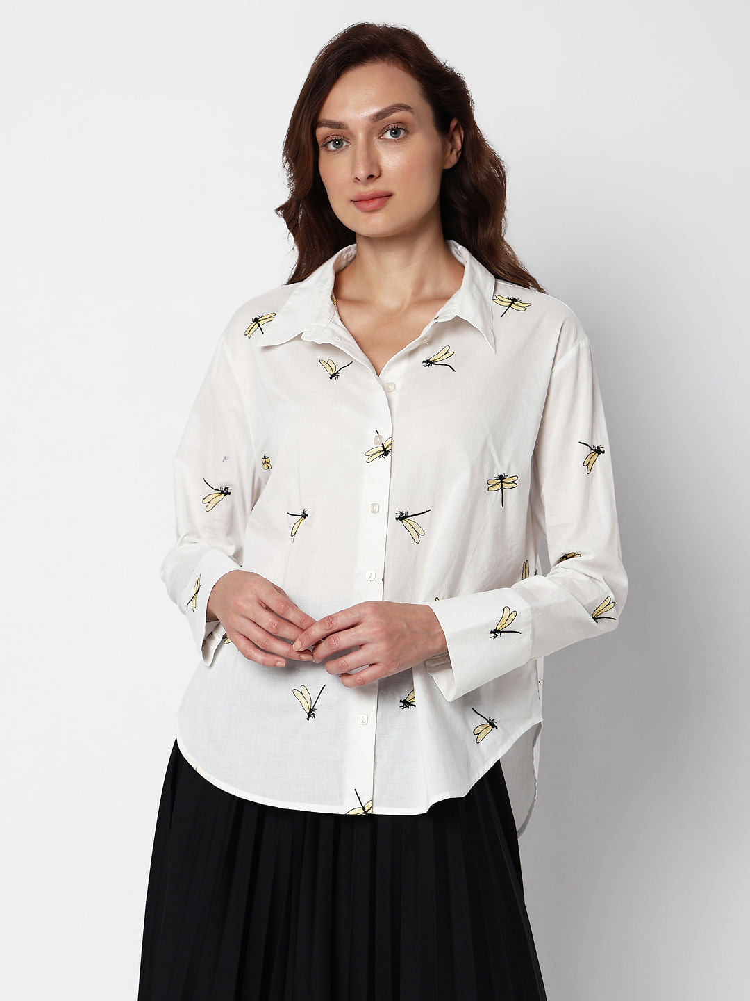 White Dragonfly Embroidered Shirt