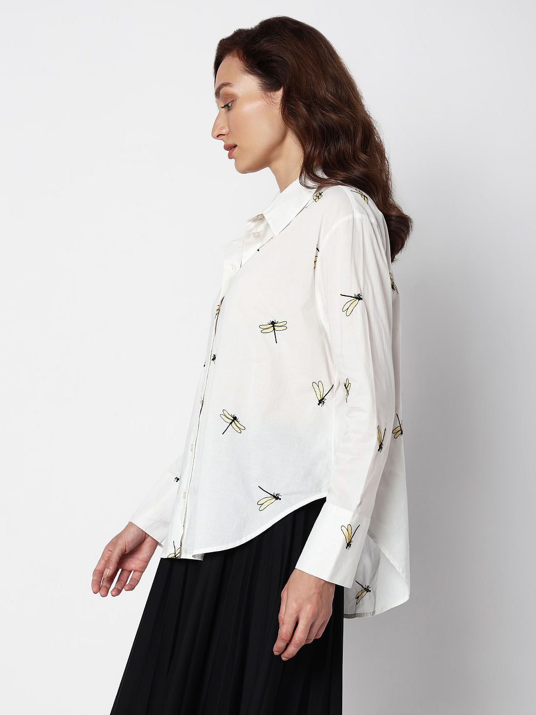 White Dragonfly Embroidered Shirt