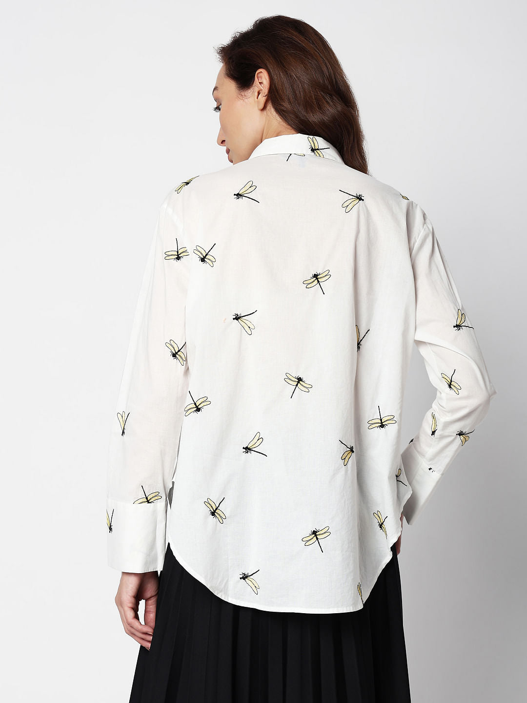 White Dragonfly Embroidered Shirt