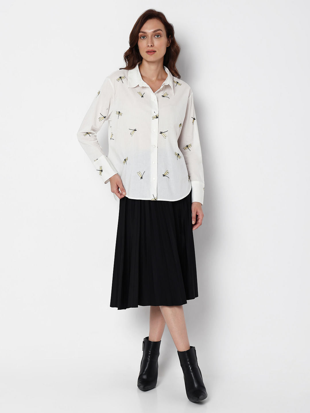 White Dragonfly Embroidered Shirt