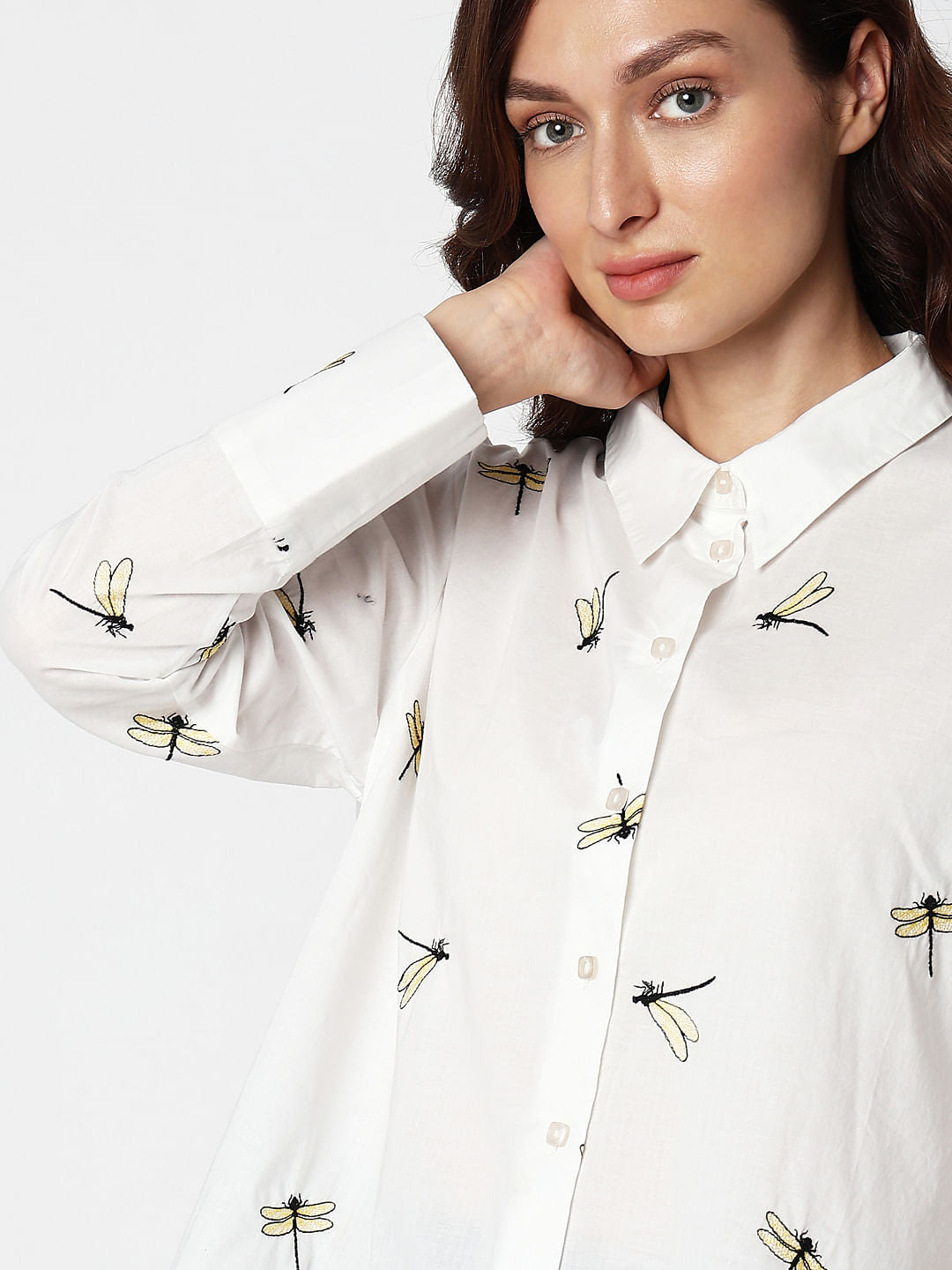 White Dragonfly Embroidered Shirt
