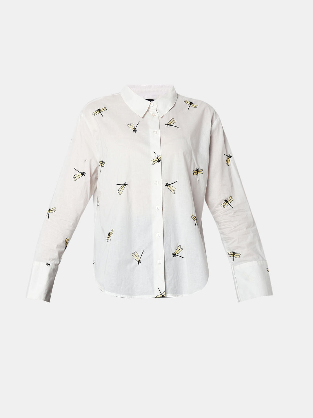 White Dragonfly Embroidered Shirt
