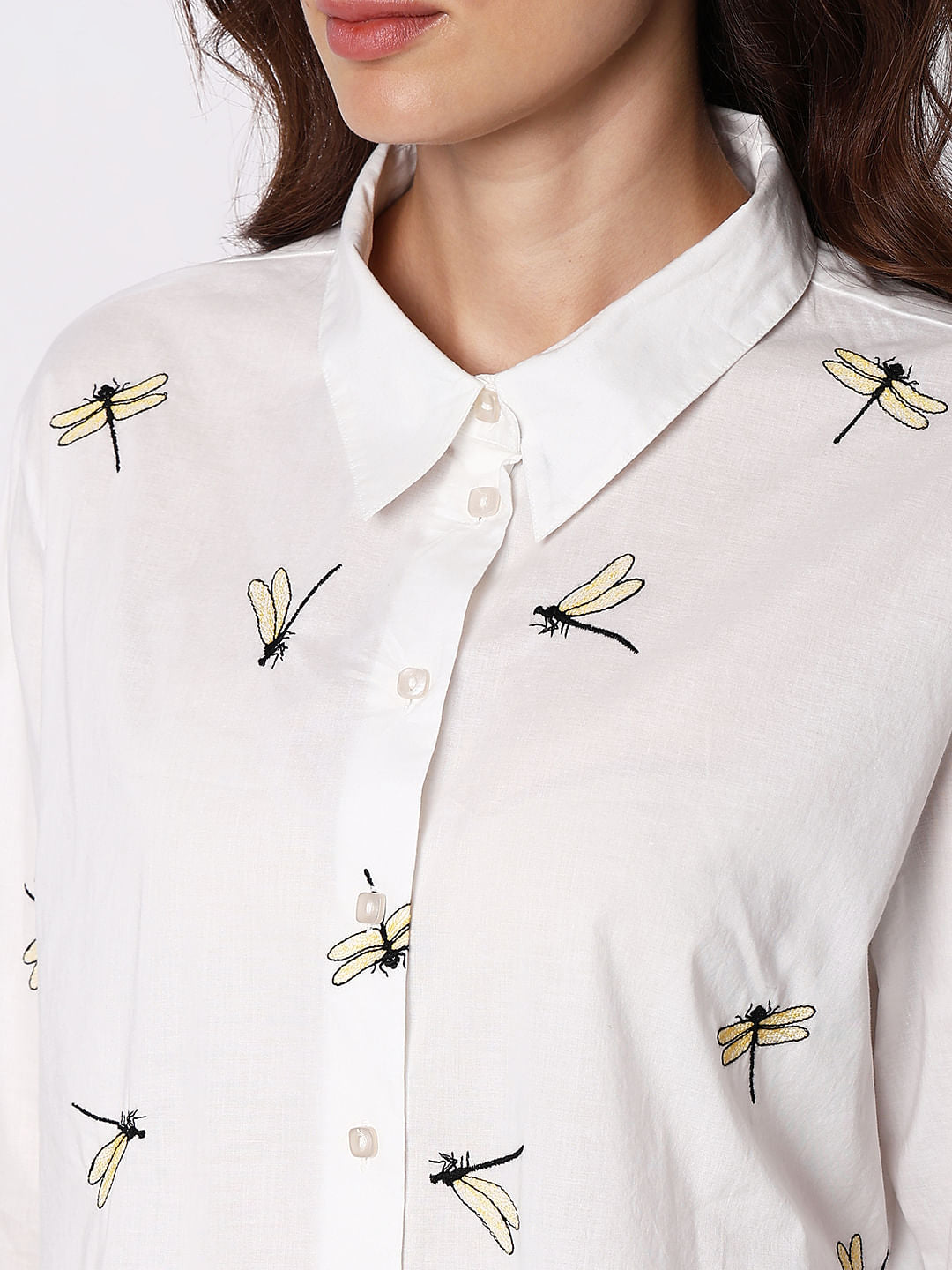 White Dragonfly Embroidered Shirt