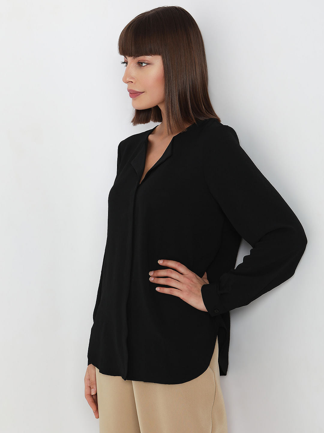 Black Folded Collar Top