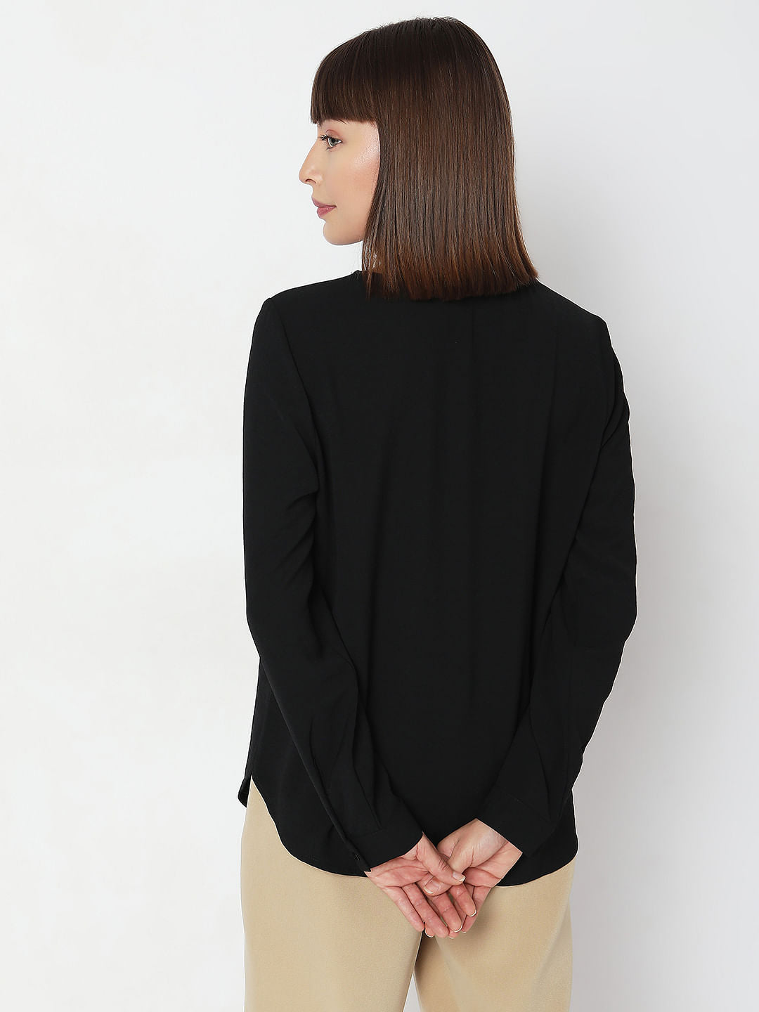 Black Folded Collar Top