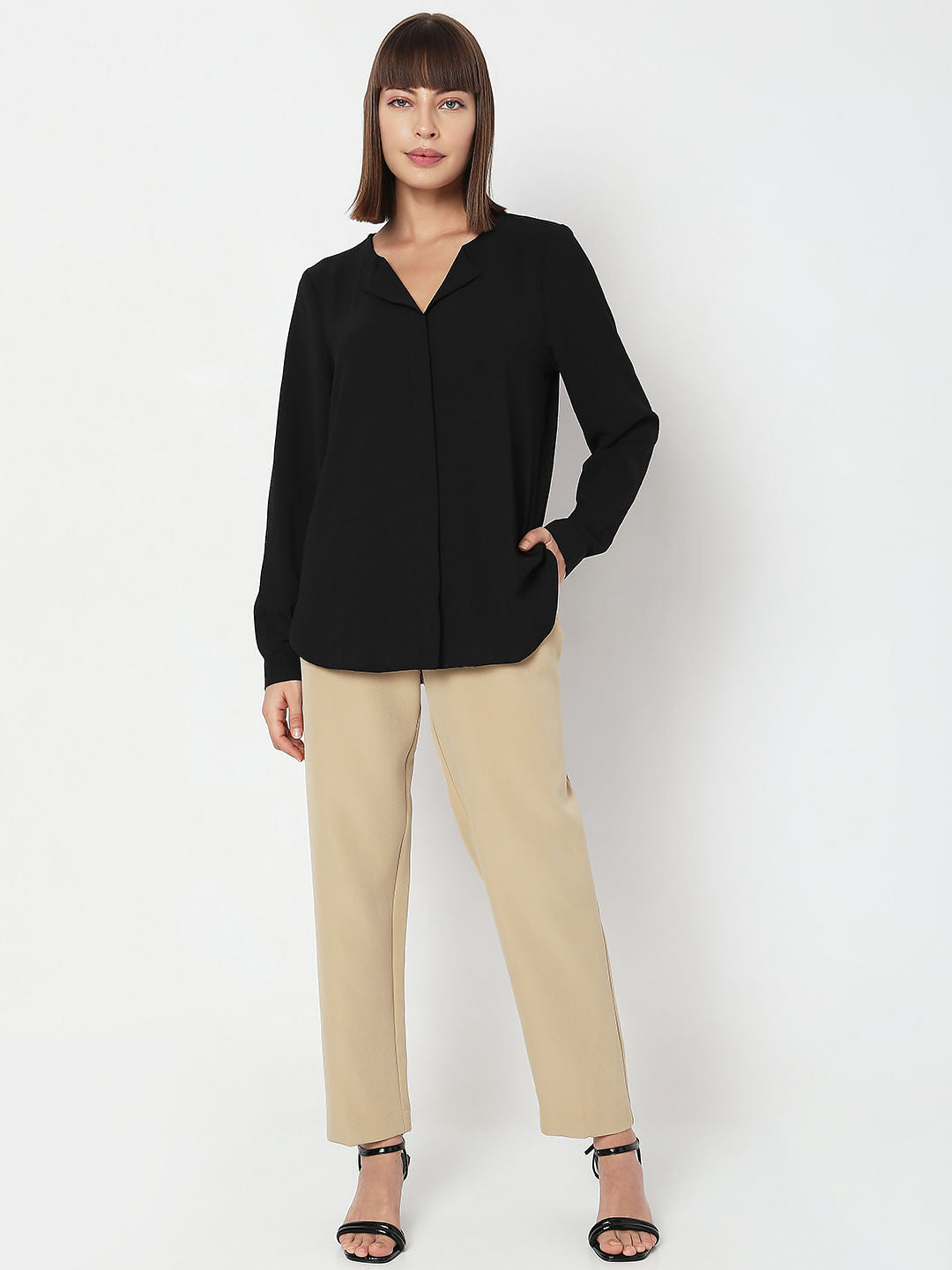 Black Folded Collar Top