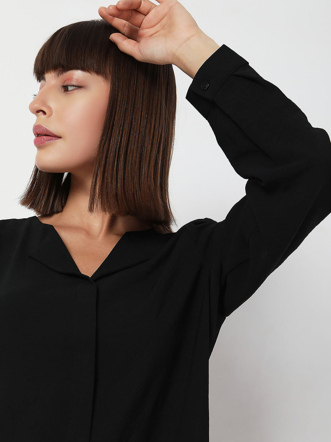 Black Folded Collar Top