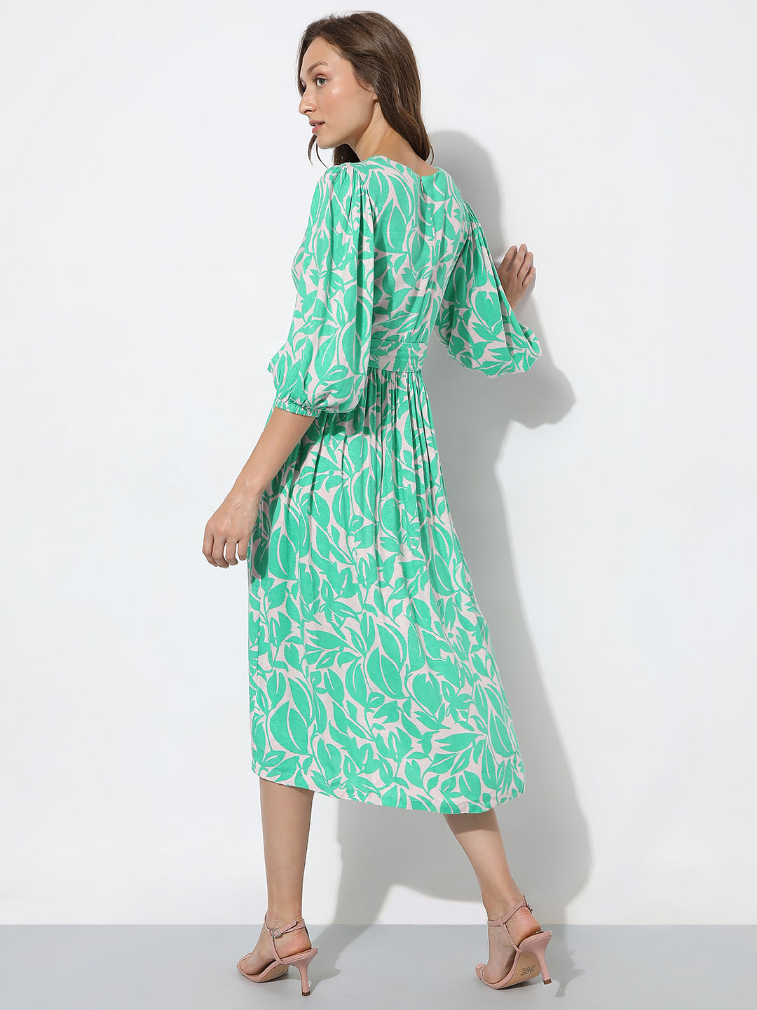 Mint Green Floral Midi Dress