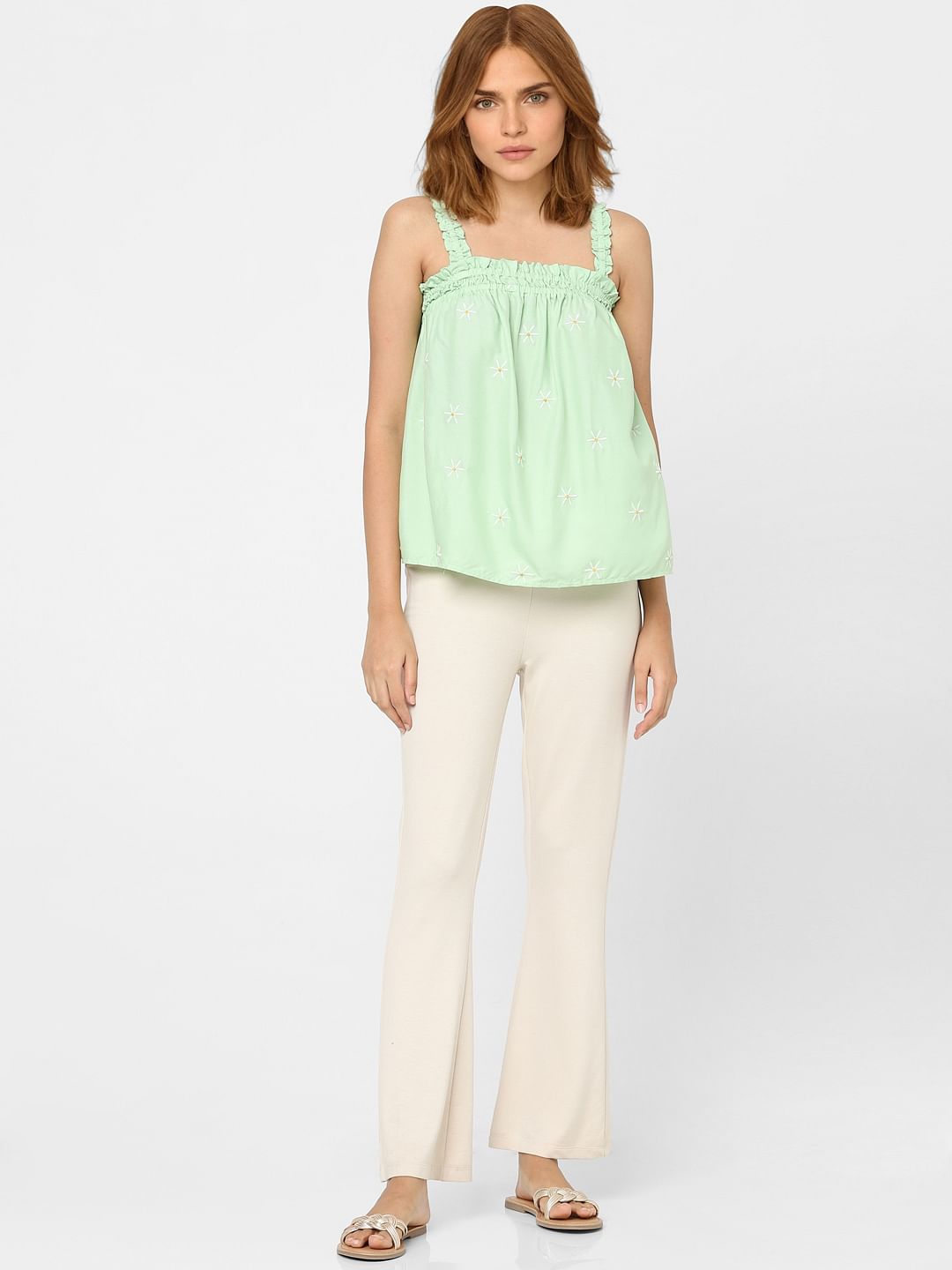 Green Embroidered Strappy Top