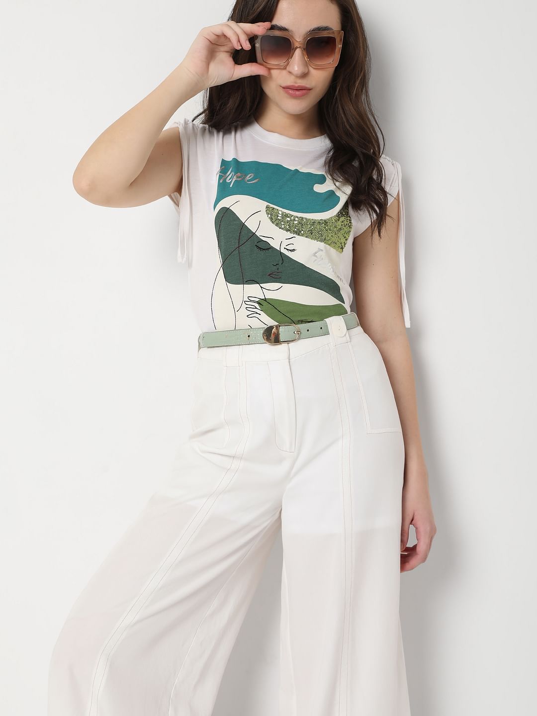 White Graphic Print Top