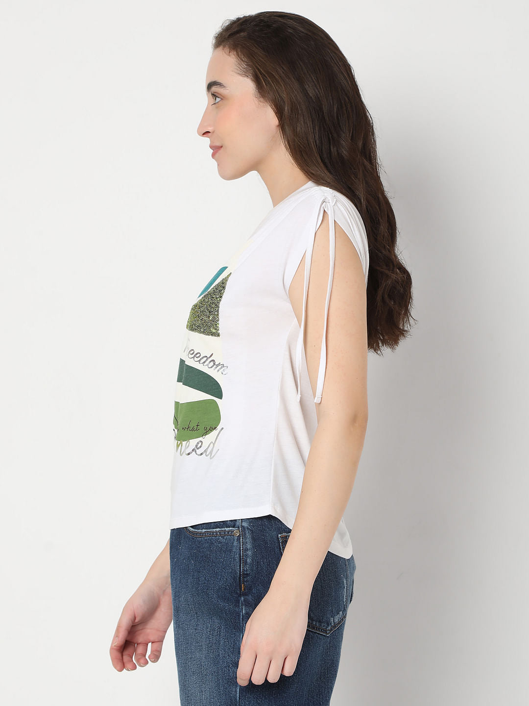 White Graphic Print Top