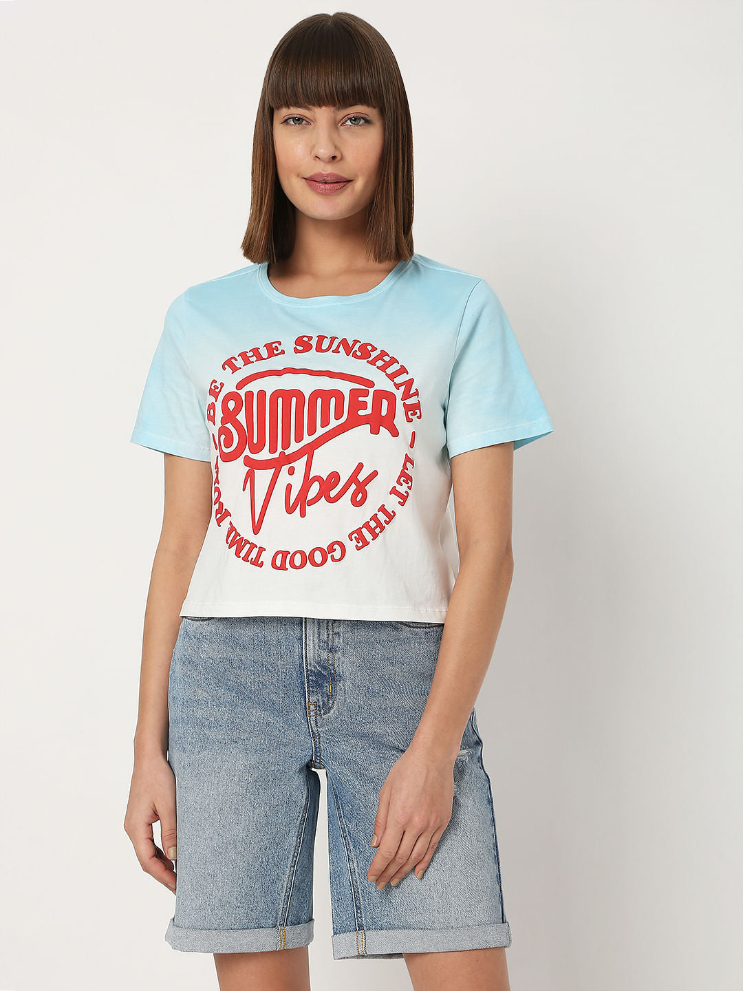 Blue Text Print T-Shirt