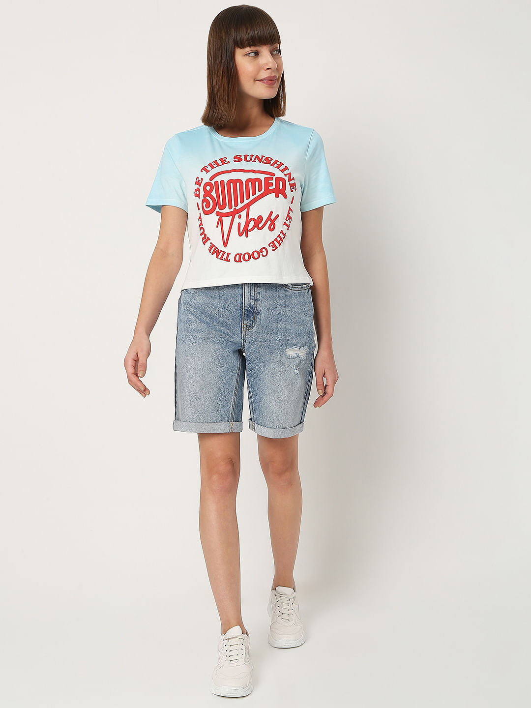 Blue Text Print T-Shirt