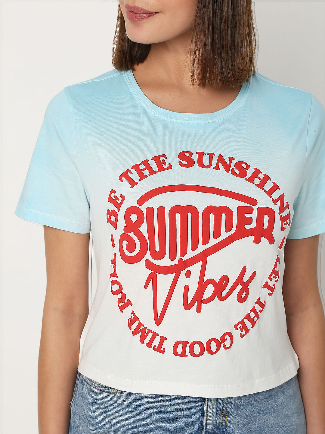 Blue Text Print T-Shirt