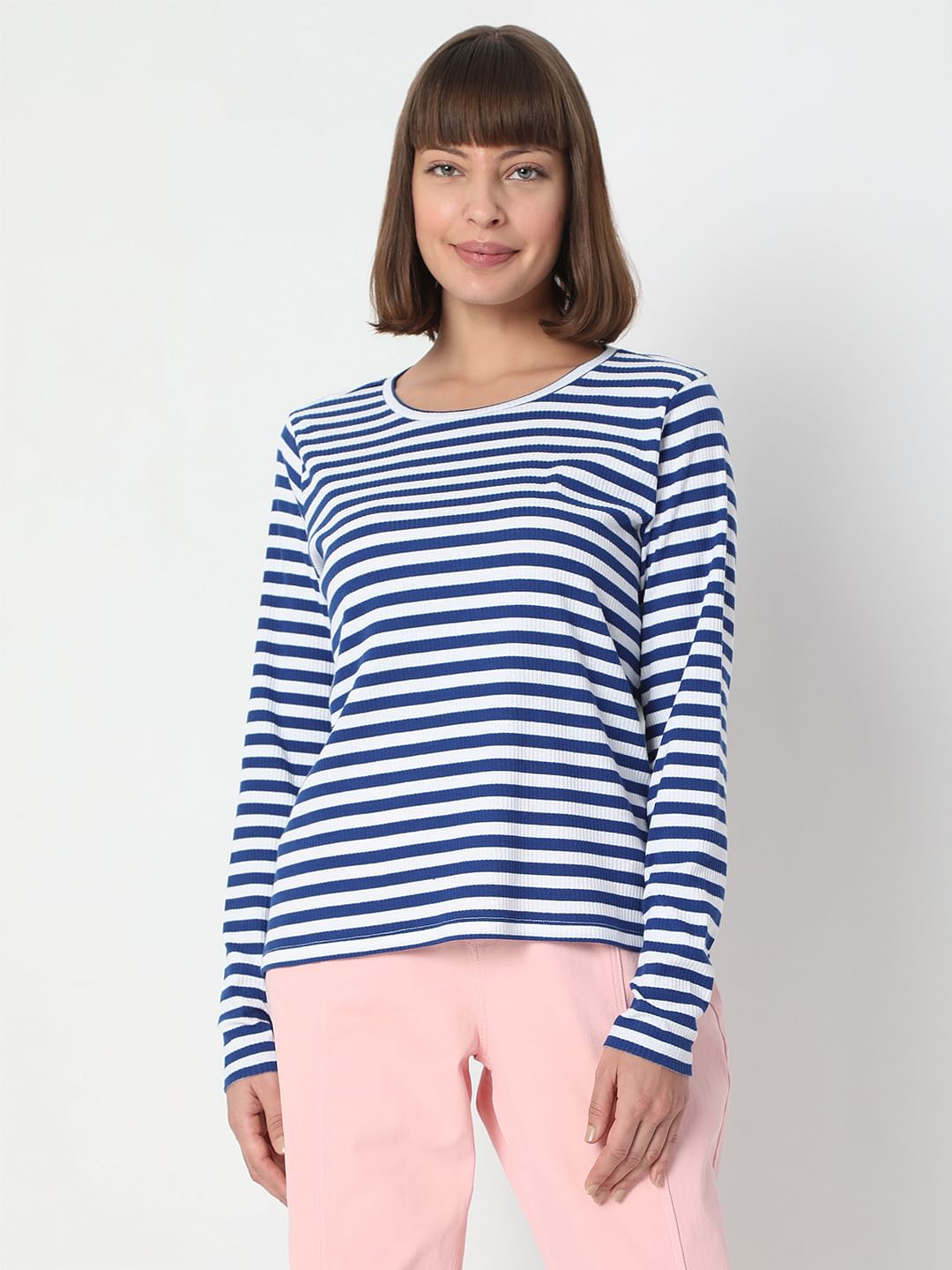 Blue Striped Full Sleeves T-Shirt