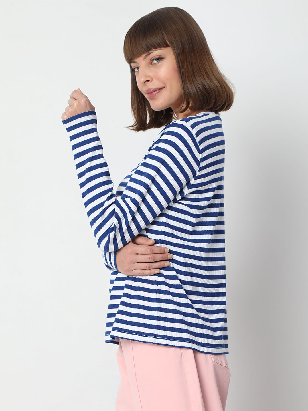 Blue Striped Full Sleeves T-Shirt