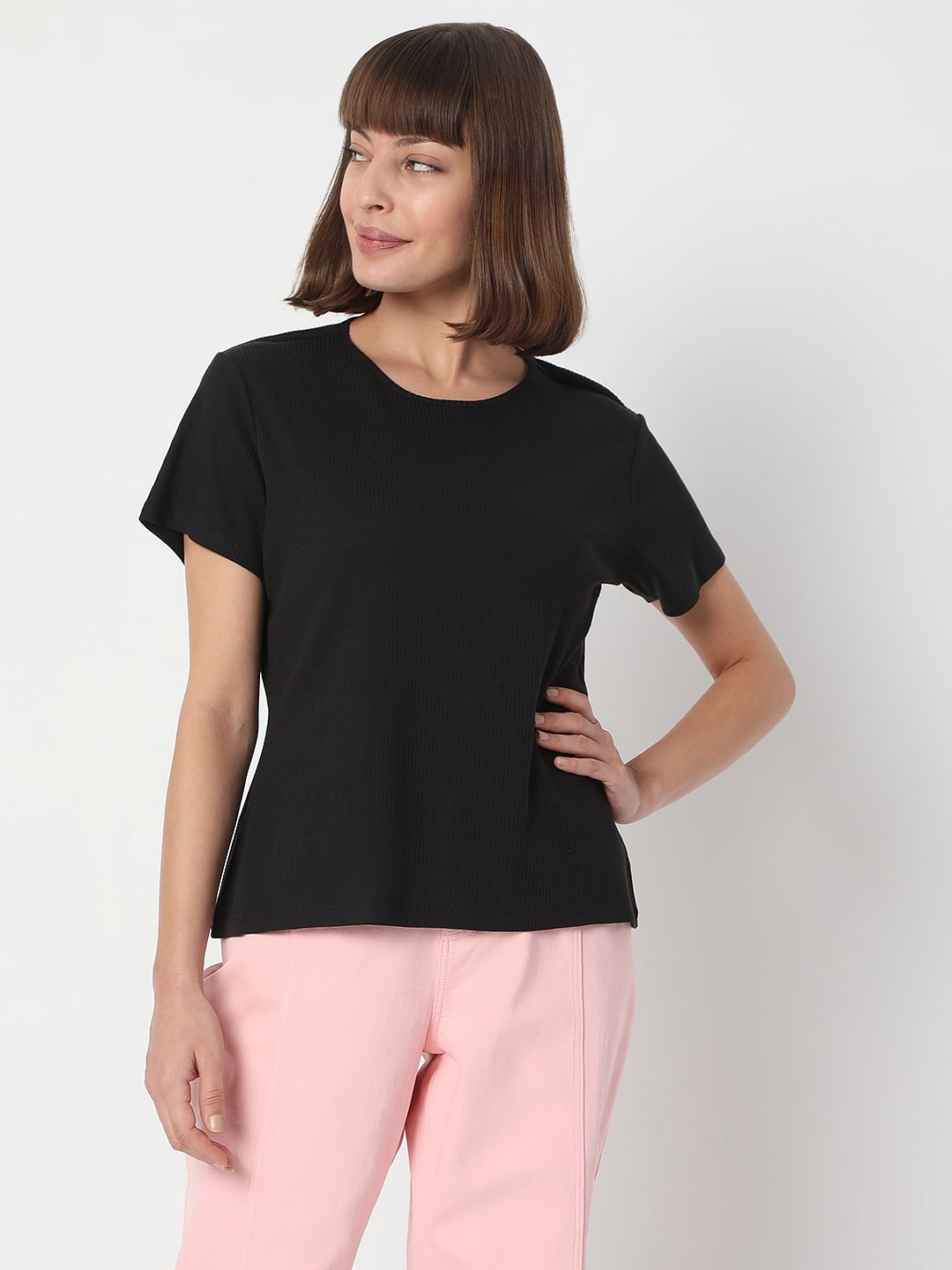 Black Ribbed T-Shirt