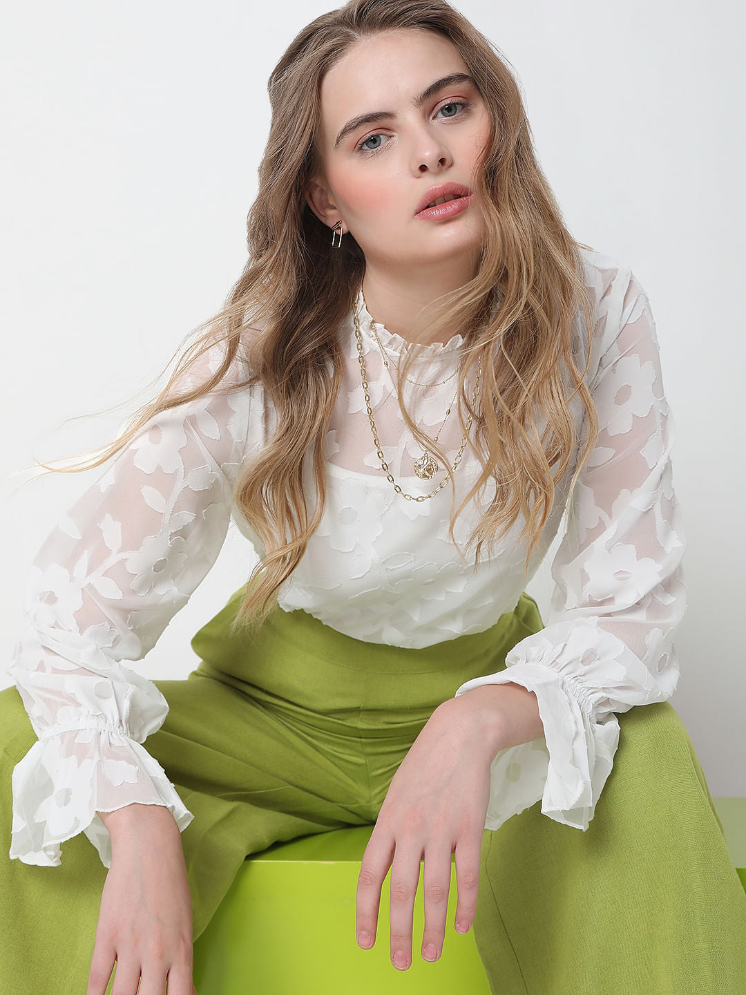 White Floral Jacquard Top