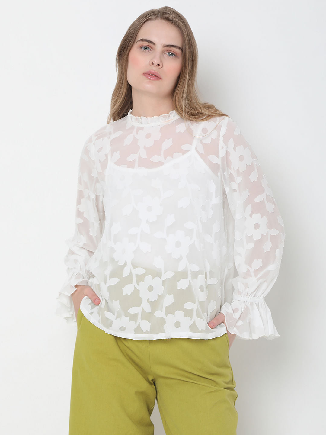 White Floral Jacquard Top