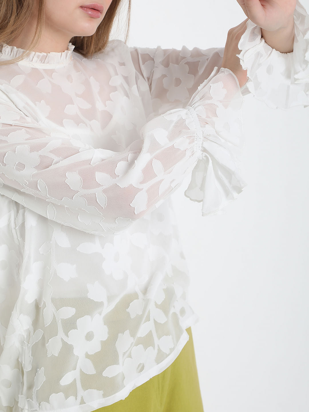 White Floral Jacquard Top