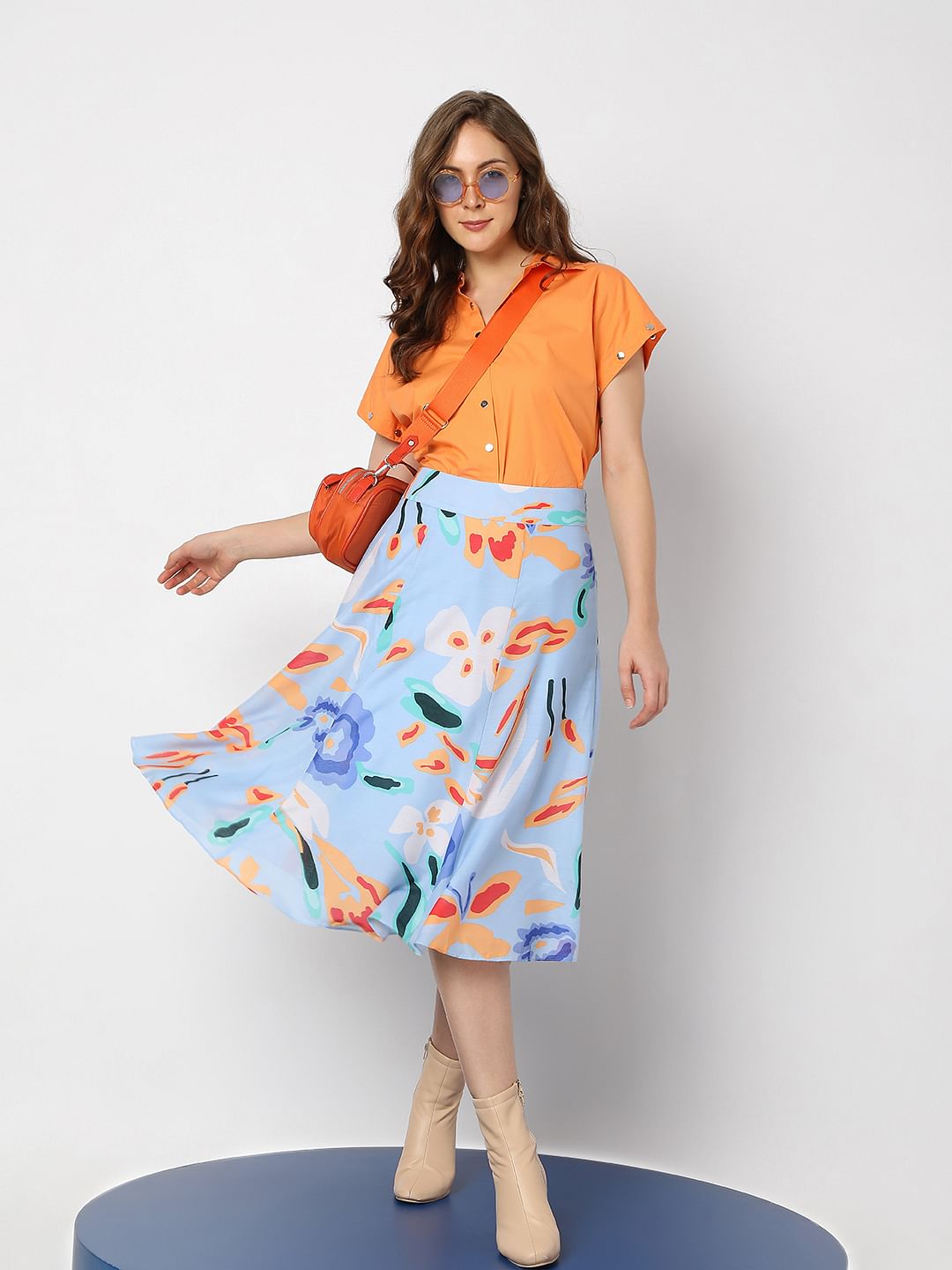 Blue Printed Midi Co-Ord Set Skirt