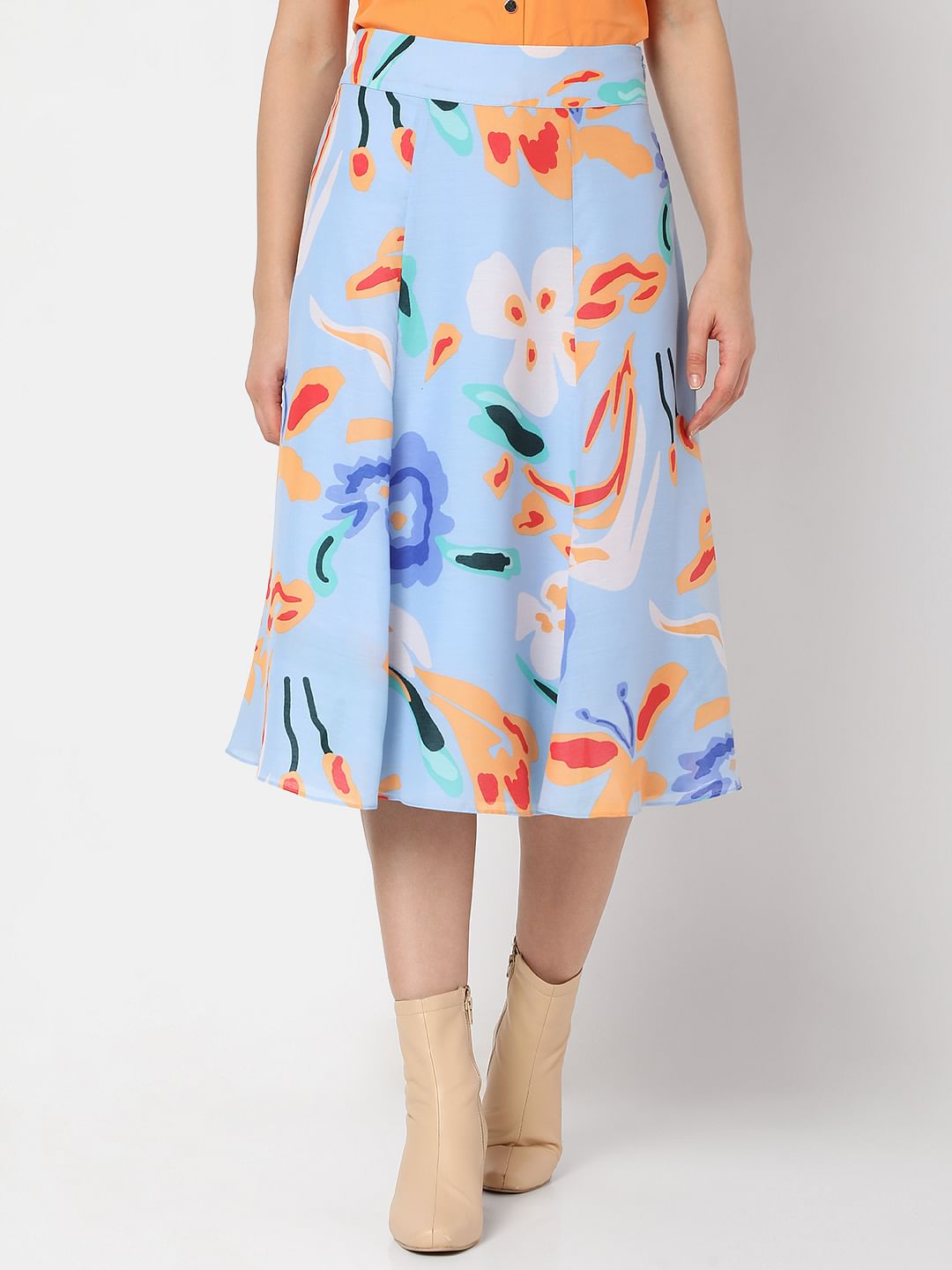 Blue Printed Midi Co-Ord Set Skirt