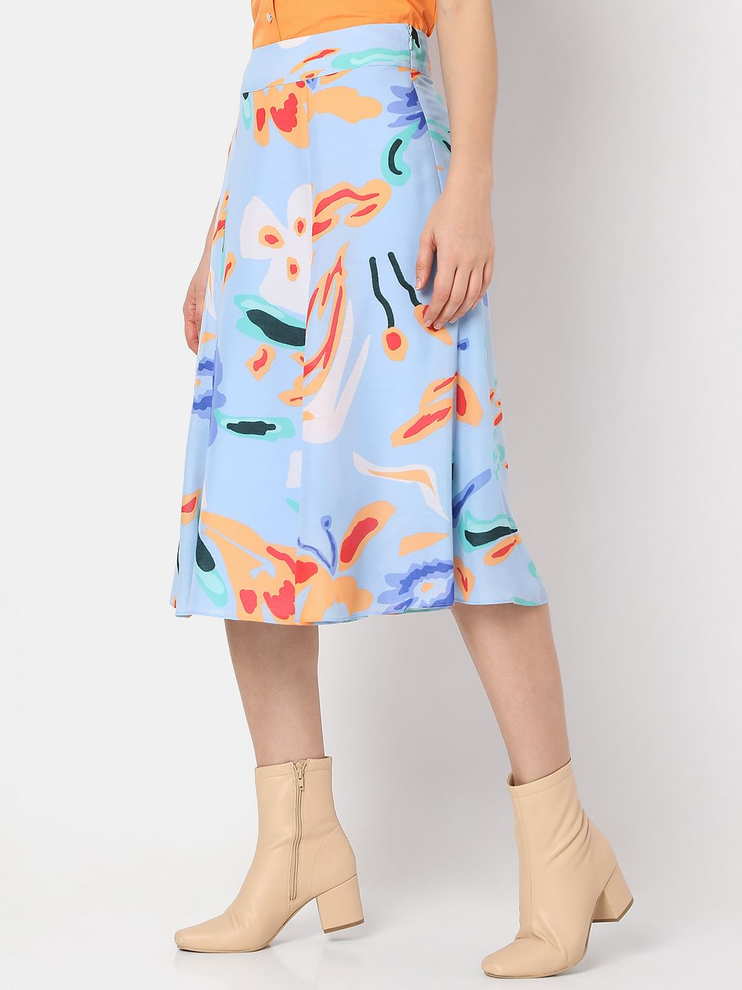 Blue Printed Midi Co-Ord Set Skirt