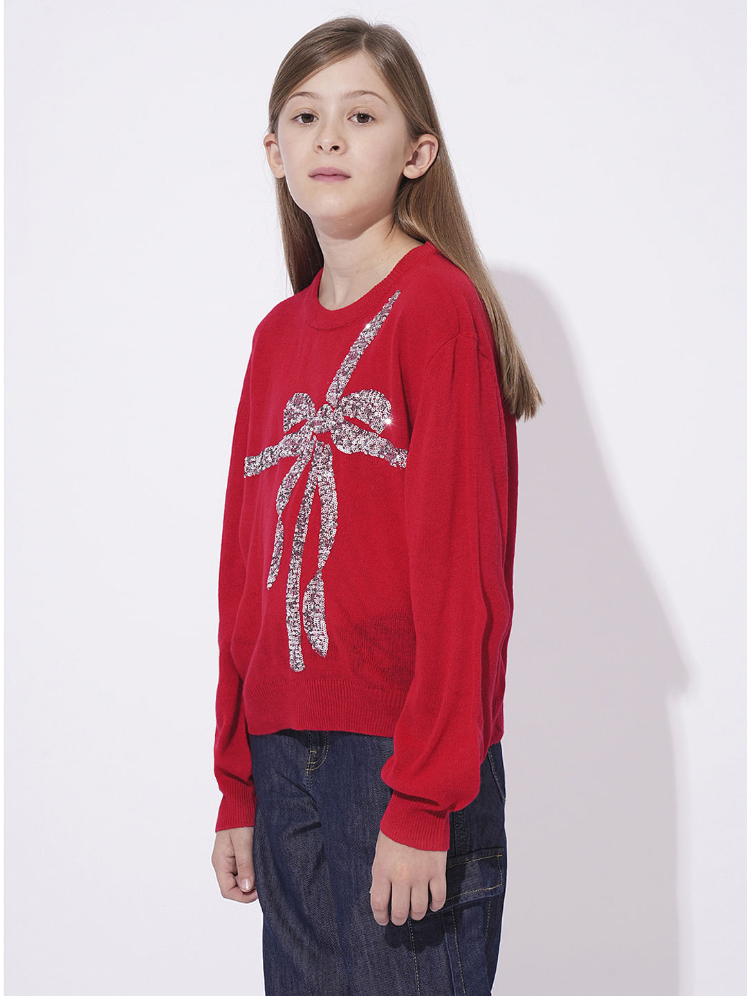 Girls Red Shimmer Knit Top