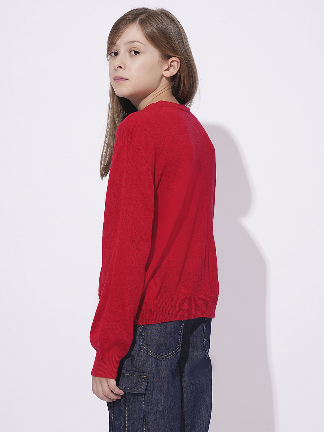 Girls Red Shimmer Knit Top