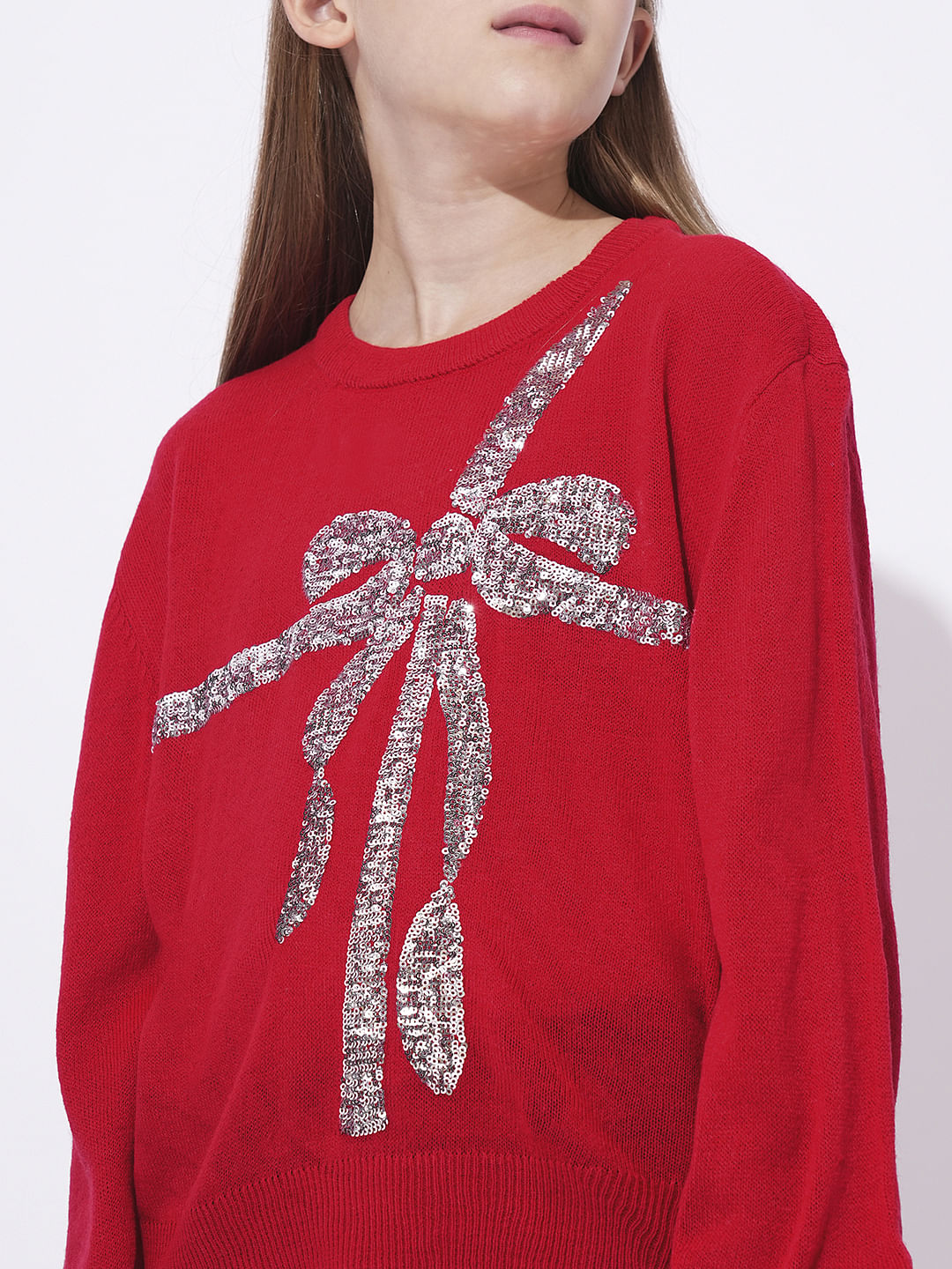 Girls Red Shimmer Knit Top