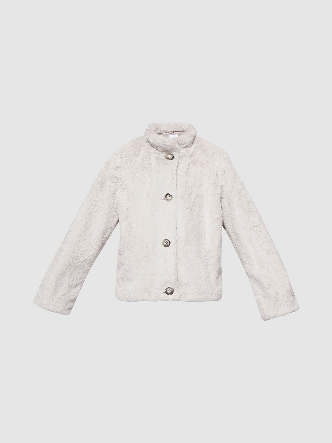 Girls Light Beige Faux Fur Short Jacket