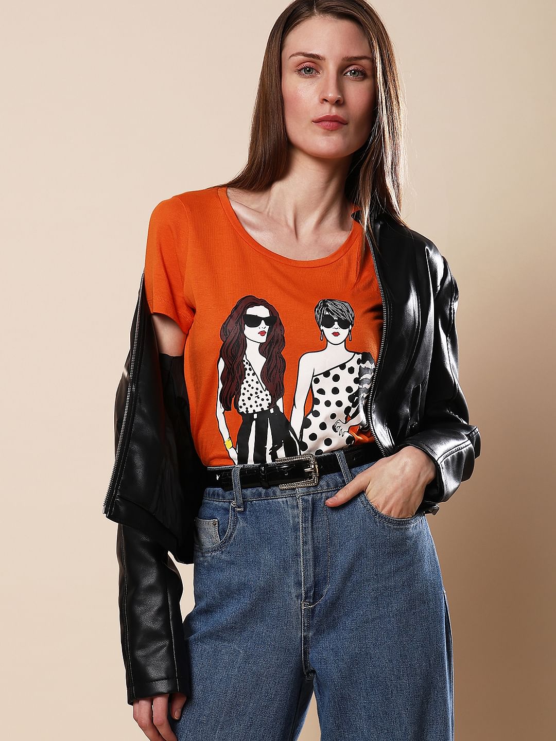 Orange Graphic Print T-Shirt