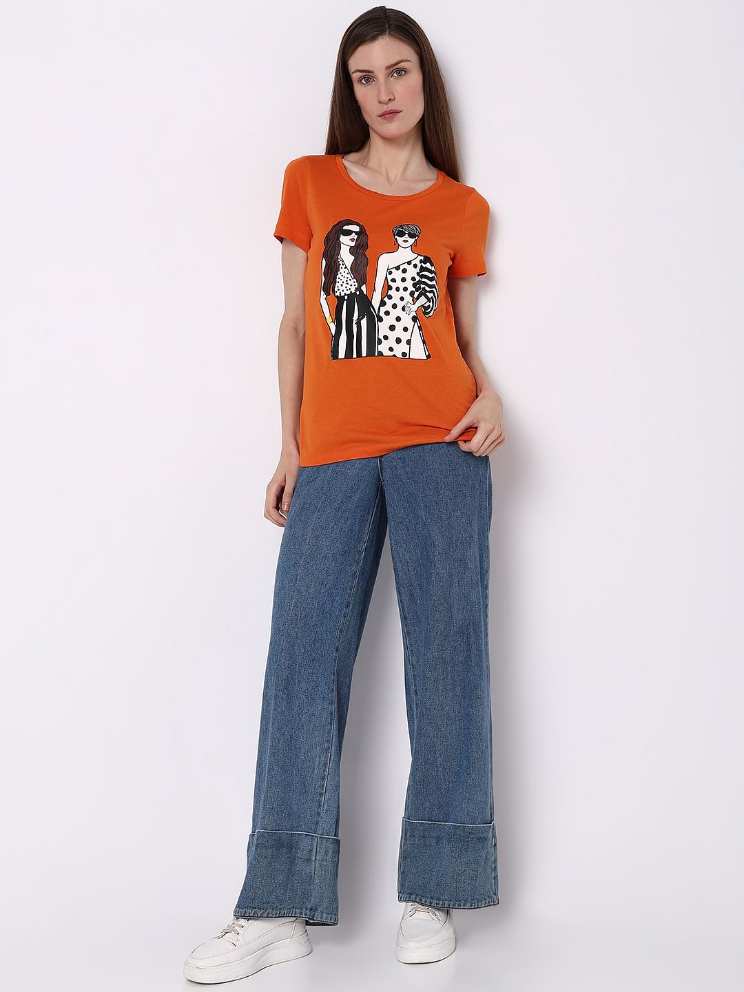 Orange Graphic Print T-Shirt