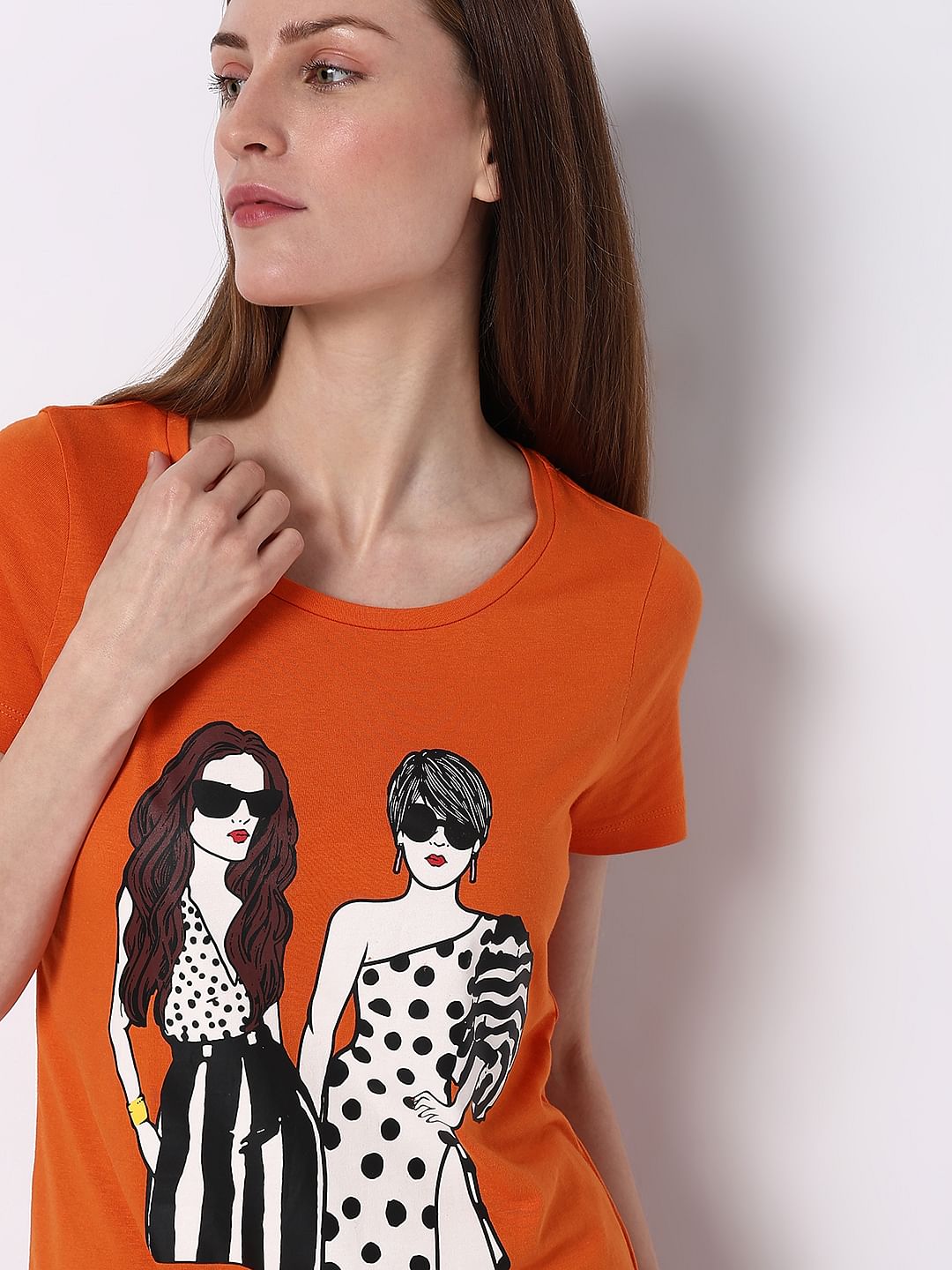 Orange Graphic Print T-Shirt