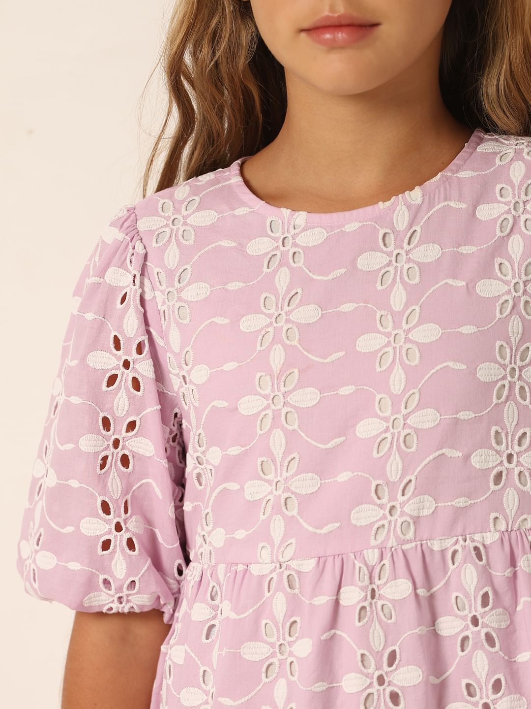 Purple Schiffli Detail Fit & Flare Dress