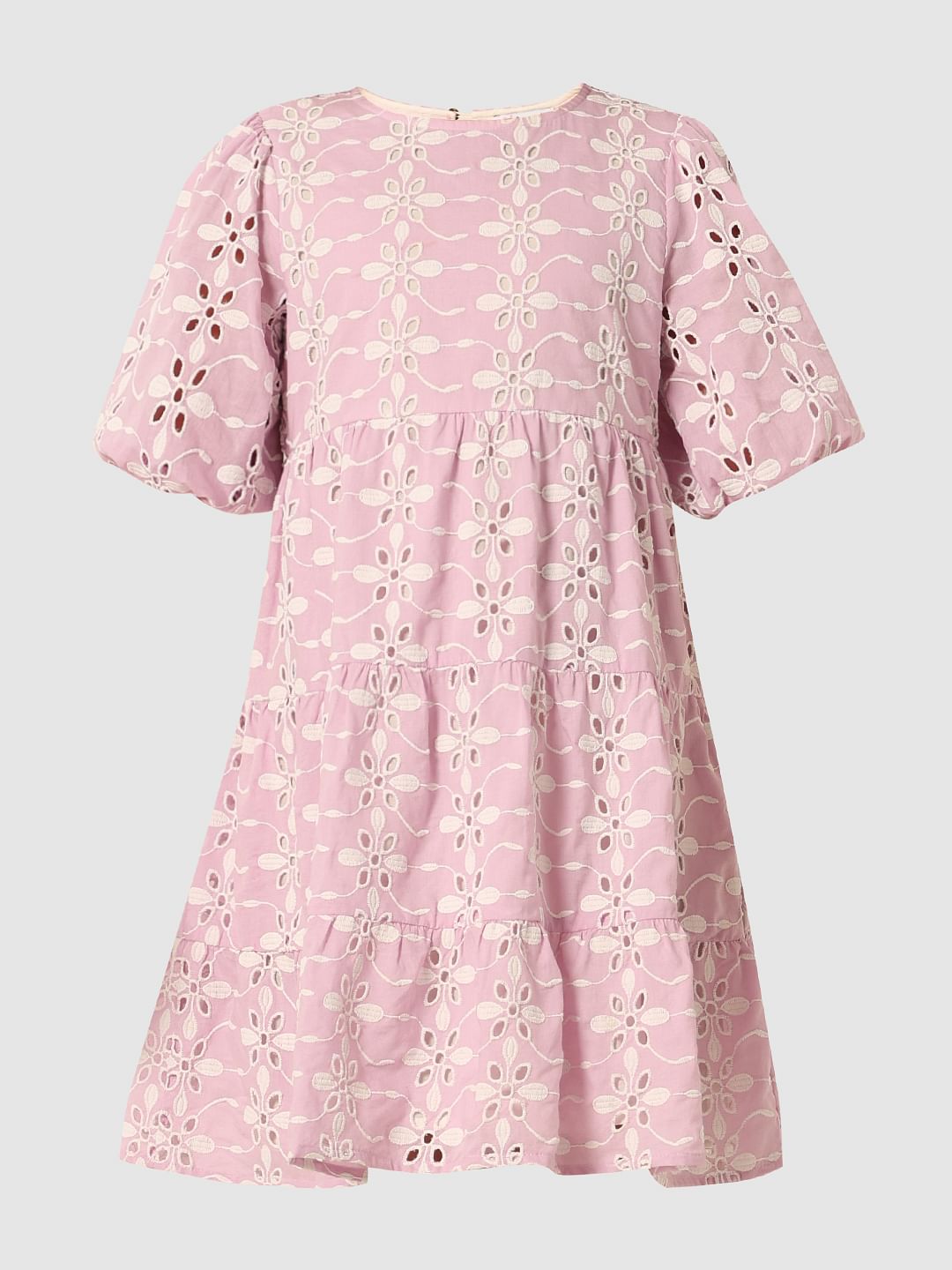 Purple Schiffli Detail Fit & Flare Dress