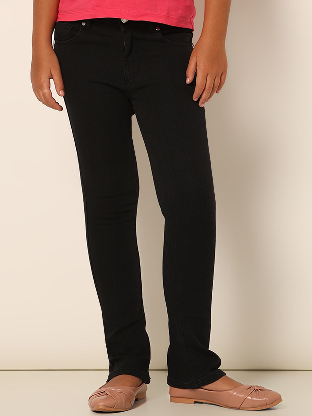 Girls Black Mid Rise Flared Jeans